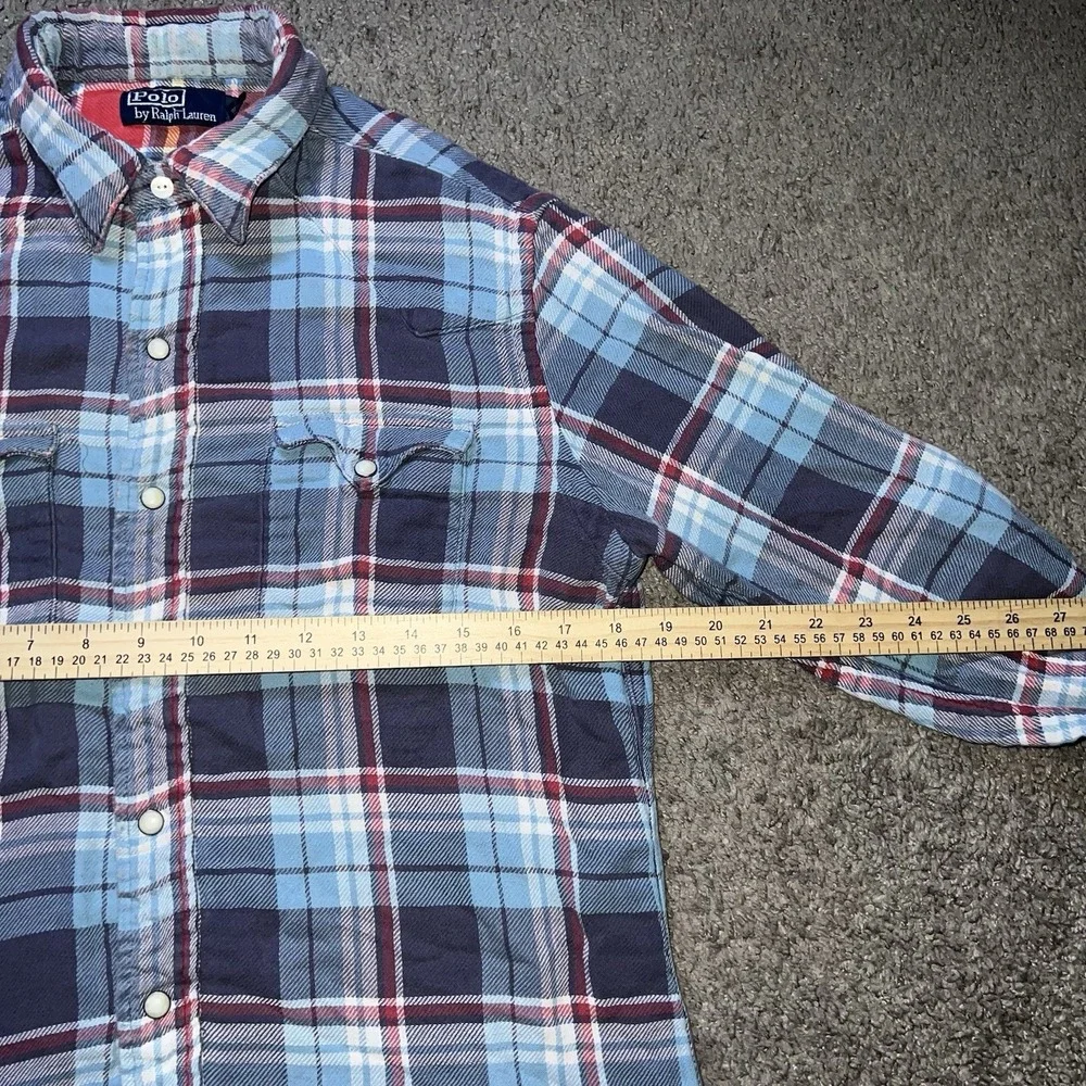 Vintage 90s Polo Ralph Lauren Navy Metal Snap Western‎ Shirt M